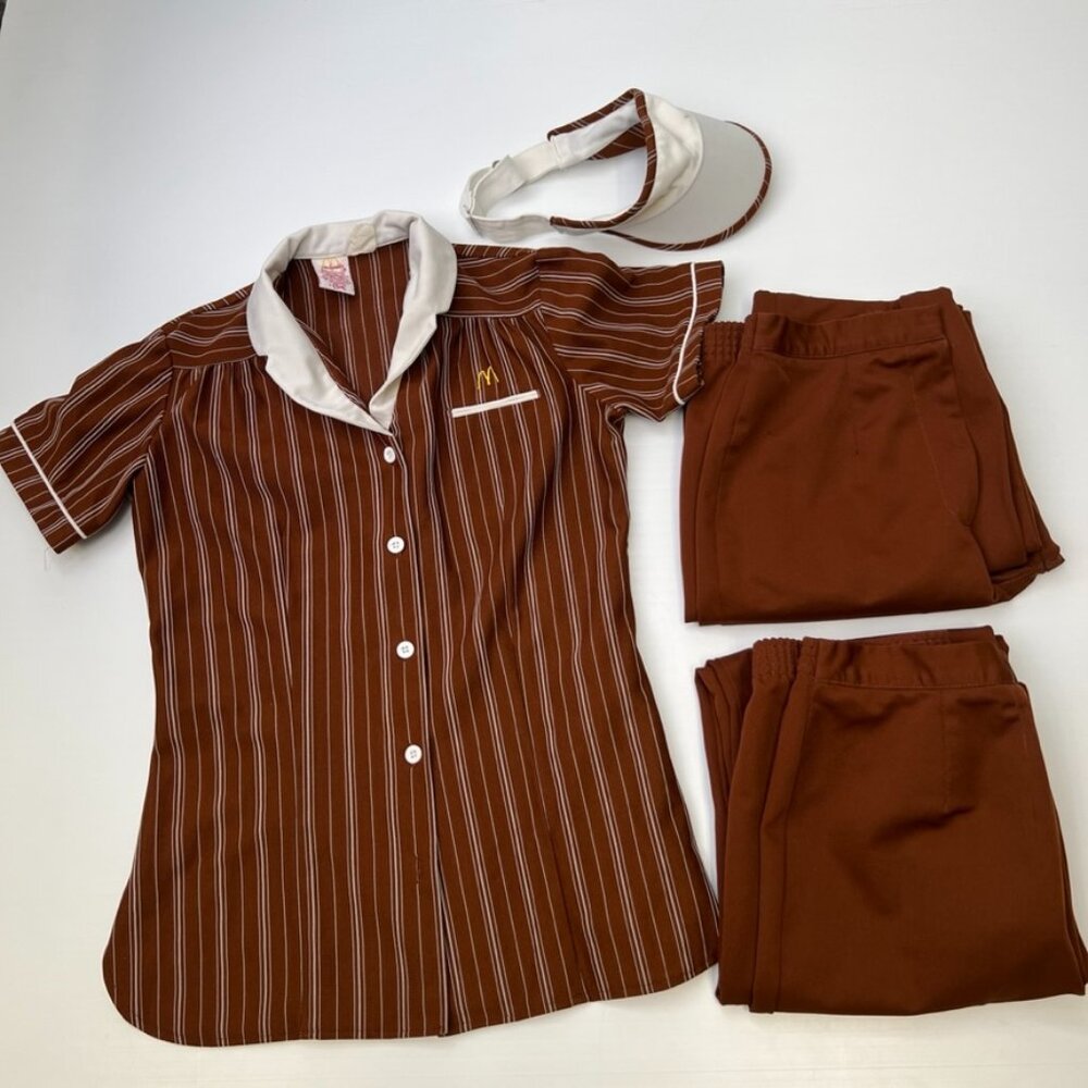 Vintage McDonalds Uniform Women 0 Set Pants Hat Shirt 1983 Costume Crest Core Fa